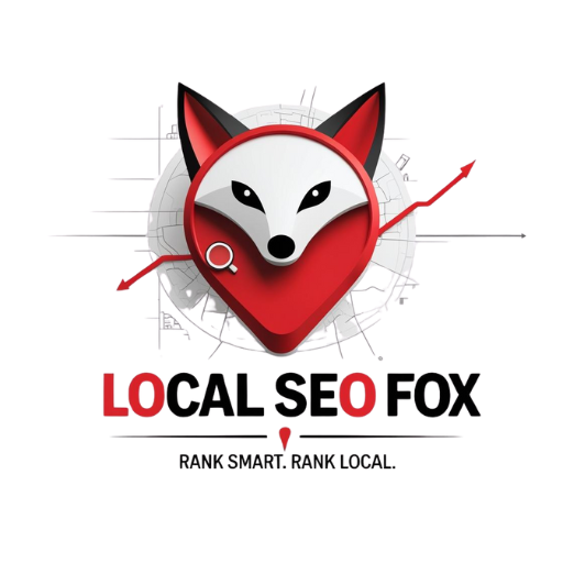 Logo of Local SEO Fox showing a clever fox inside a map pin with a green SEO growth arrow, representing smart local search optimization services.